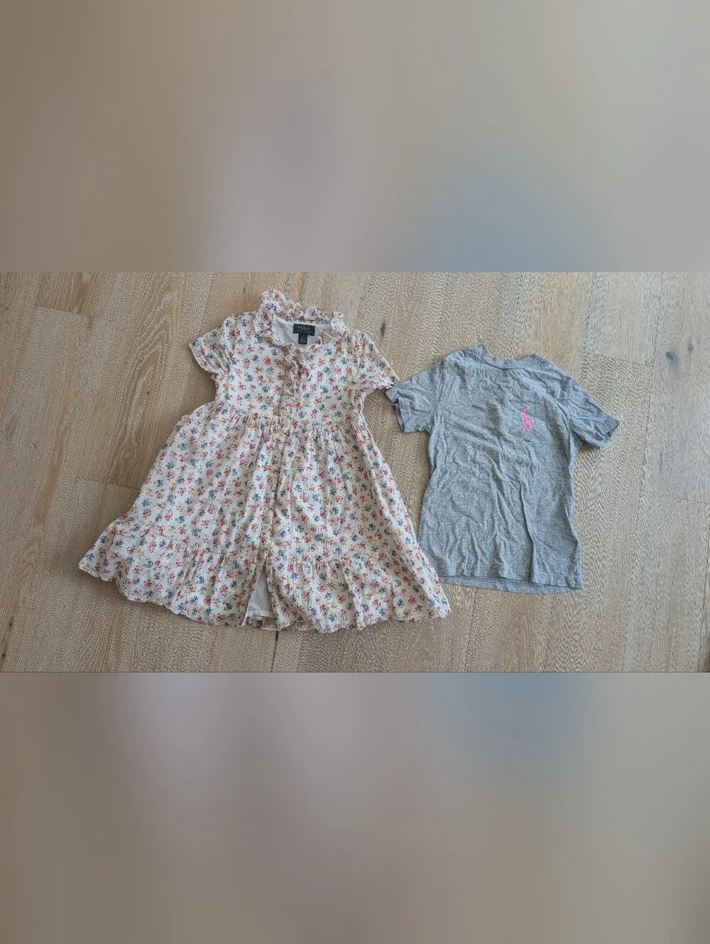 5Y Girls Polo Ralph Lauren Bundle Floral Dress And Grey Shortsleeves